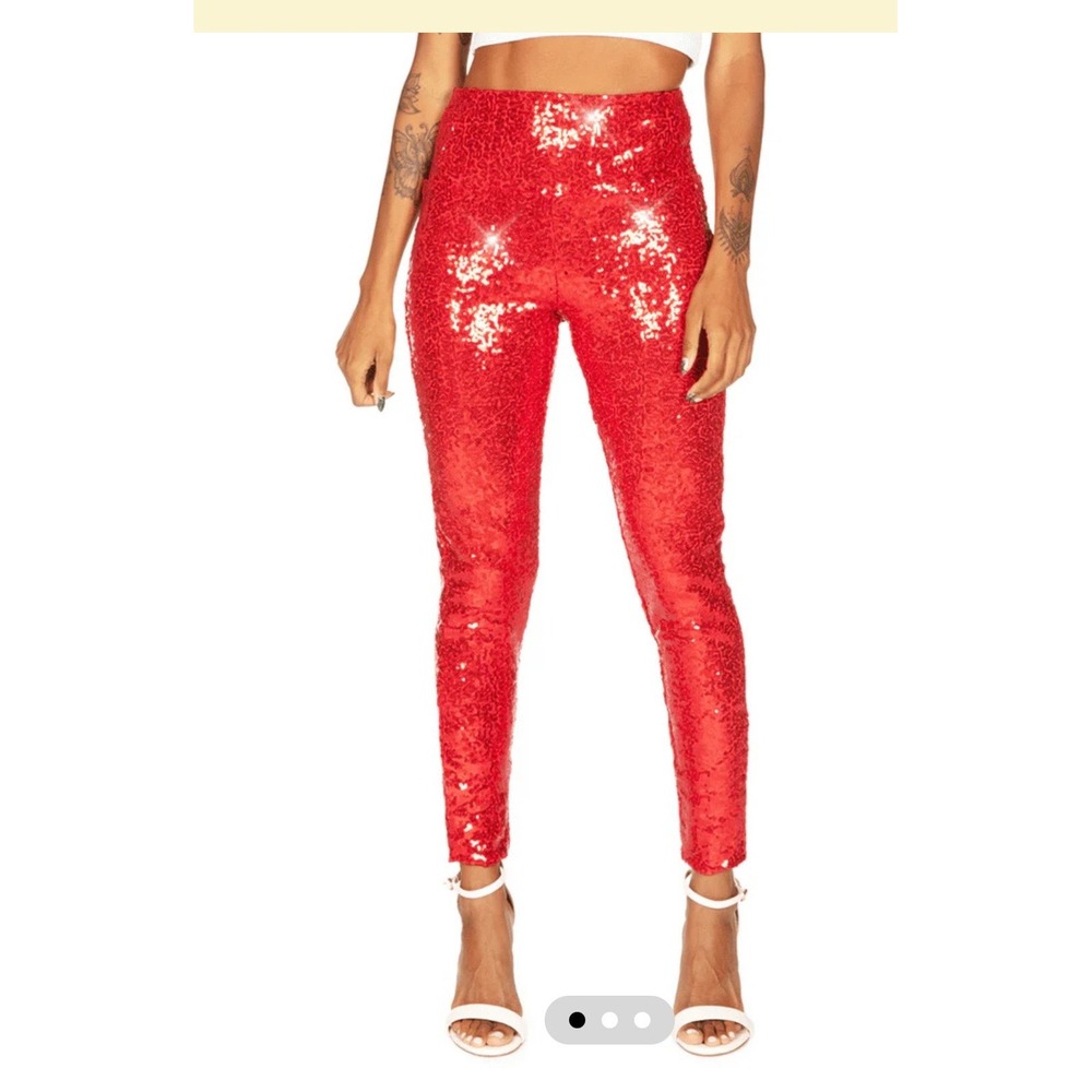 Tipsy Elves Women's 1X Red Sequin High Waisted Leggings Womens Plus Party Pants